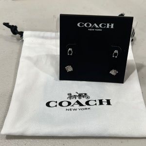 BNWT COACH Signature C And Stone Stud Earrings Set in Silver 2 pairs
